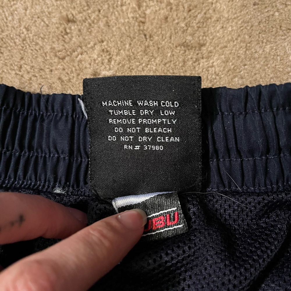 FUBU Navy Track Pants with Yellow Stripes, Drawstring Tie - Picture 3 of 4